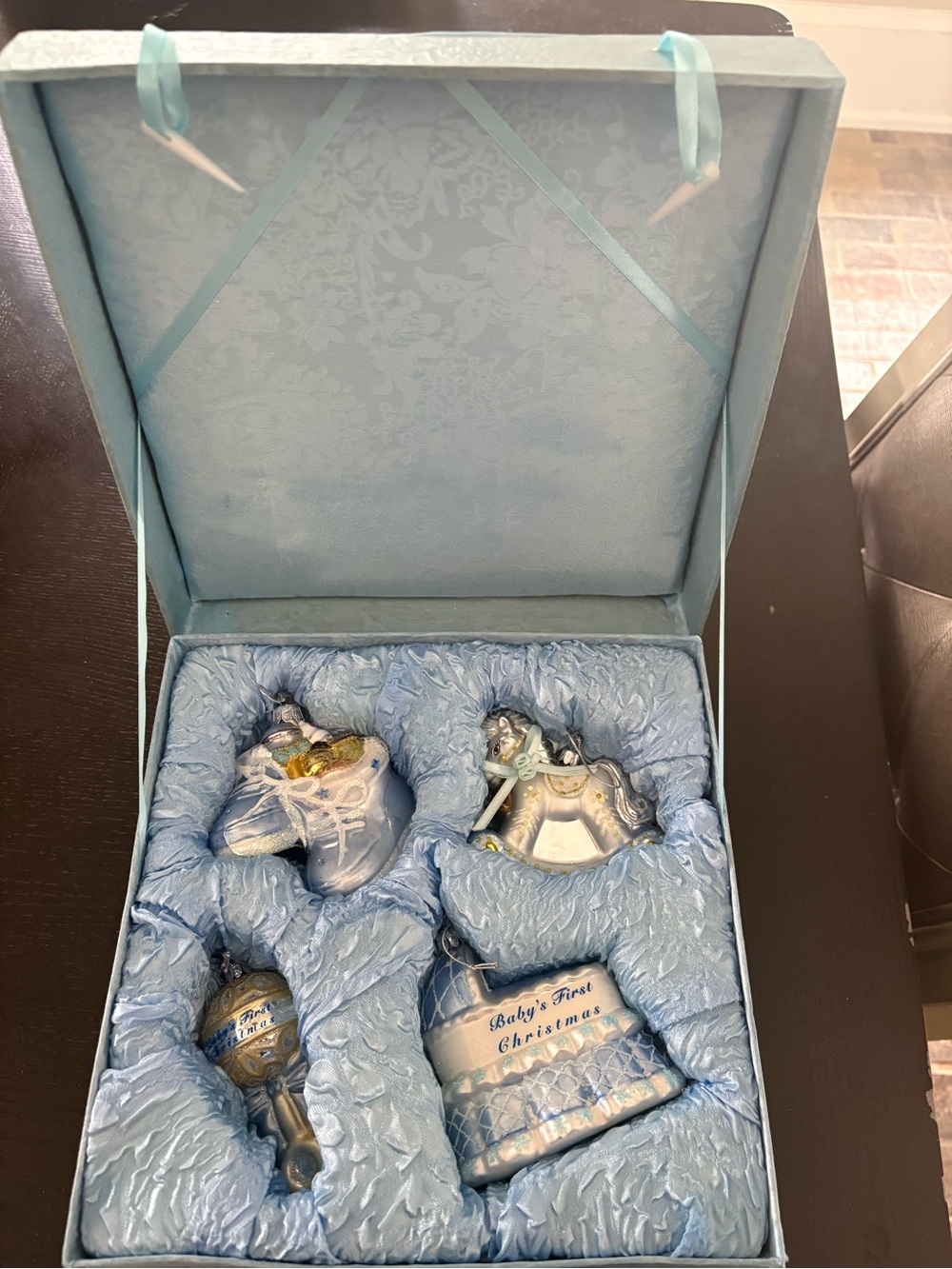 Baby's First Christmas Blue Ornament Gift Box Set